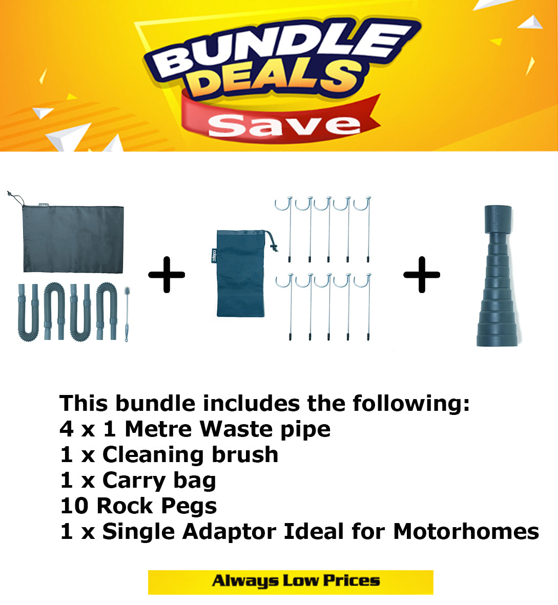 Colapz Waste Outlet Connection Kit - Bundle Includes + Flexi Pegs + Single Addaptor