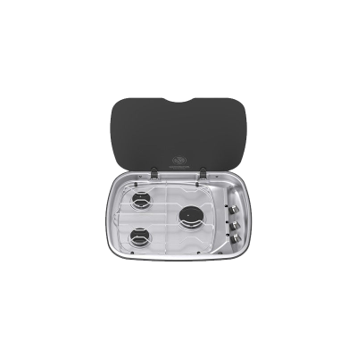 Gas Hobs & Extractors Gas Argent hob R/H, All Gas, 12V Ign, Black Lid, Matt Nickel Knobs