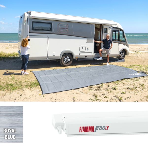 Fiamma F80L 600 Awning Polar White - Royal Blue Fabric (07840M01Q)