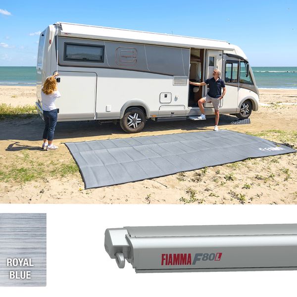 Fiamma F80L 500 Awning Titanium - Royal Blue Fabric (07842H01Q)