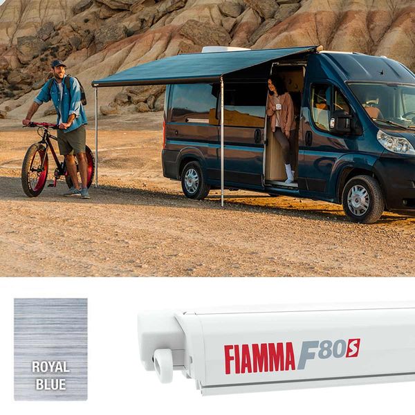 Fiamma F80s 340 Awning Polar White - Royal Blue Fabric (07830C03Q)