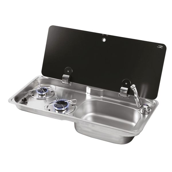 CAN Randi Hob & RH Sink Unit 765 x 355mm (Single Glass Lid / 2 Burners / Piezo)