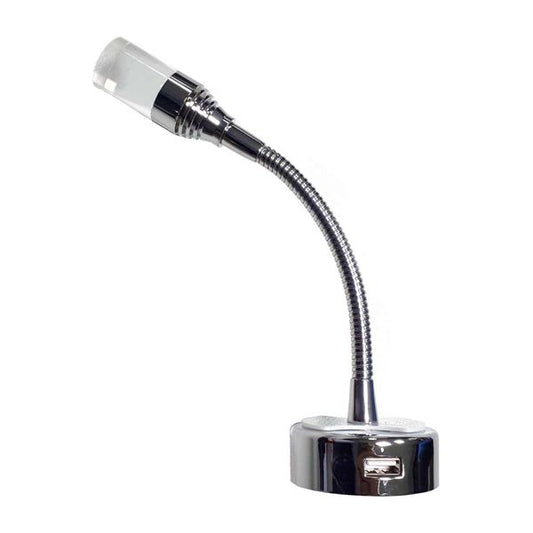 Silver Flexi Spotlight with USB Port (12V / 1W / Warm White / IP20)