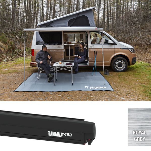 Fiamma F45s 300 Awning for VW T5/T6 Multivan / Transporter Long WB (RHD, Royal Grey, Deep Black)