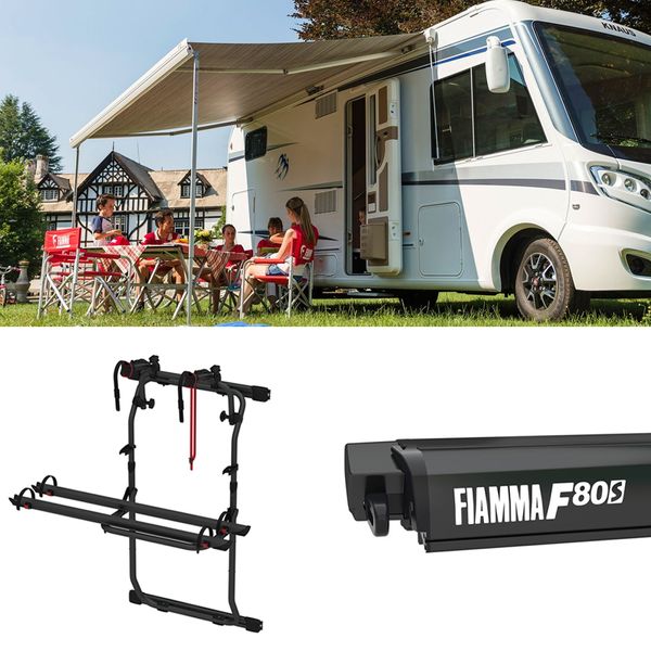 Fiamma F80S Awning, Fixing Bracket, Bike Carrier Bundle for Fiat Ducato L2 H2 Vans