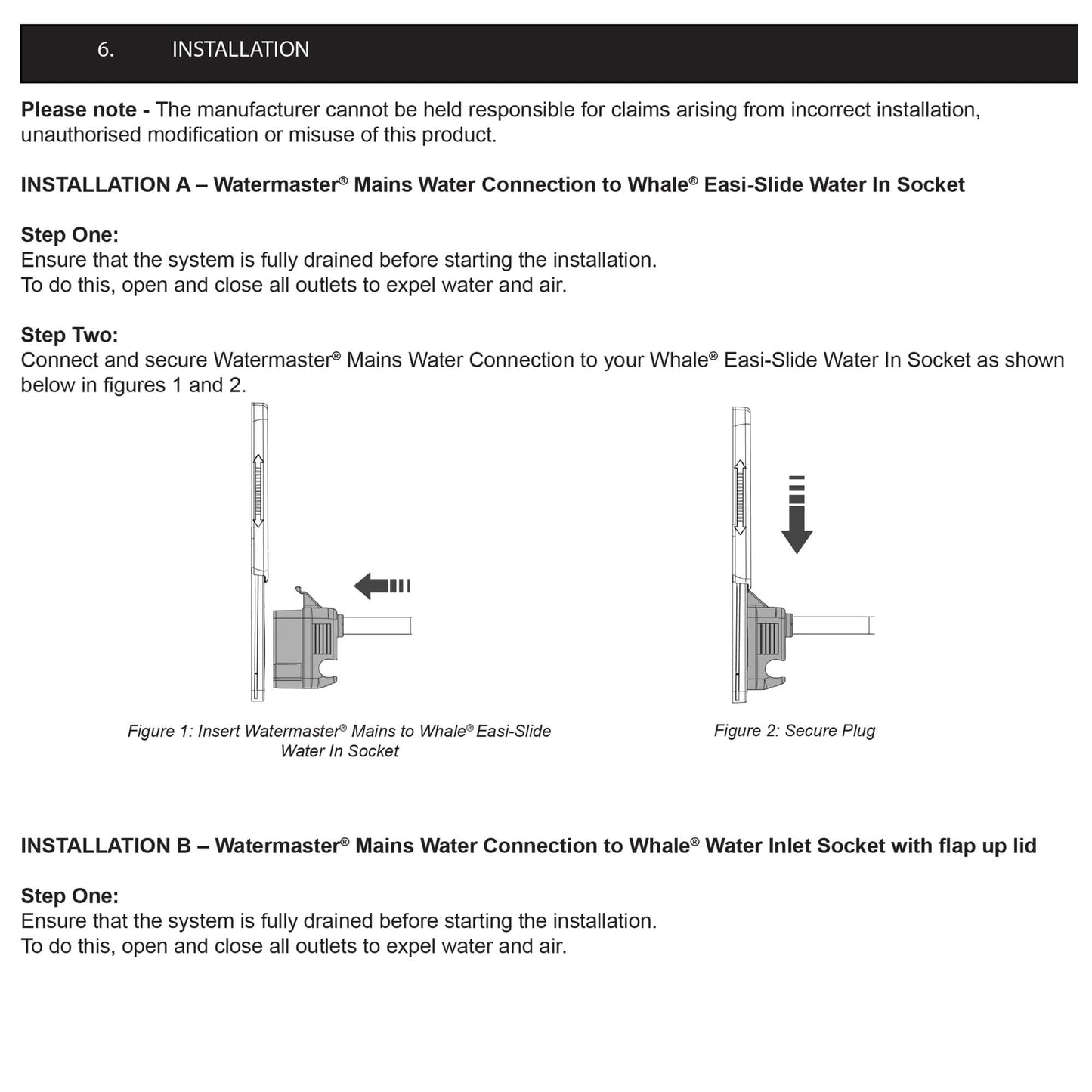 Mains Water Adaptor Kit Water & Waste Watermaster Mains Water Connection