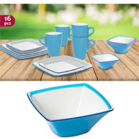 Omada Tableware Caravan Accessories Melamine Square 16pc Set (blue)