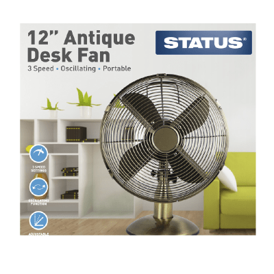 Status Household 12" Antique Brass Desk Fan