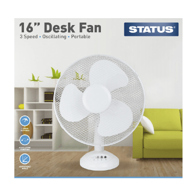 Status Household 16" White Desk Fan