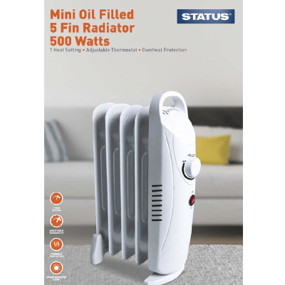 Status Household 5 Fin 500w Mini Oil Filled Radiator