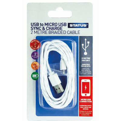 Status Household Micro USB 2 Mtr Braided Charging Cable