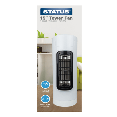 Status Household Status 15" White Tower Fan - Oscillating 3 Speed Settings
