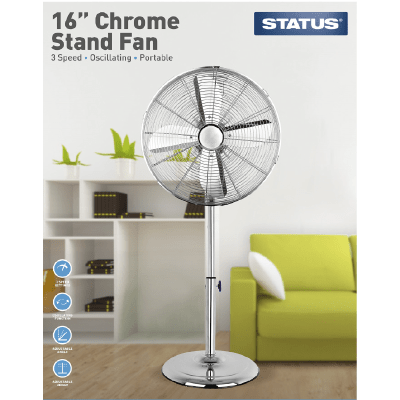 Status Household Status 16" Chrome Desk Fan - Oscillating 3 Speed Settings